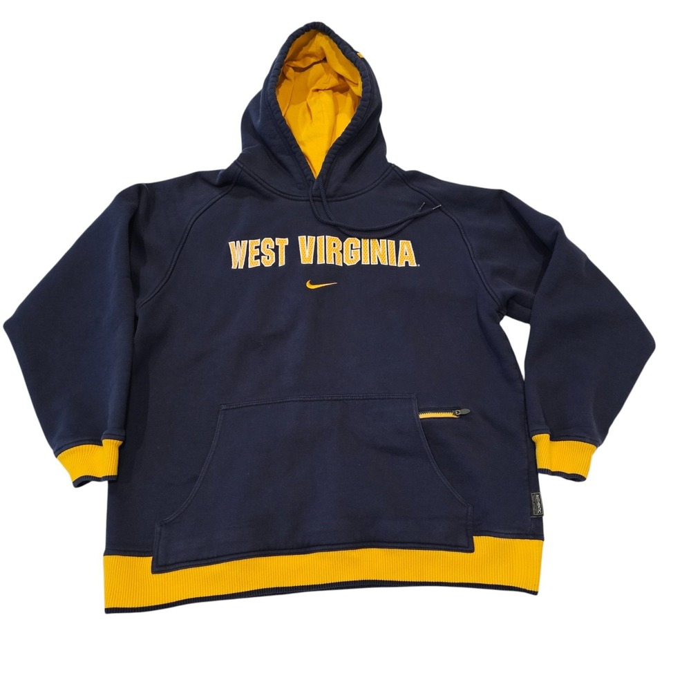 VTG Nike Team West Virginia Mountaineers Hoodie‎ Center Swoosh NCAA Y2K Size L